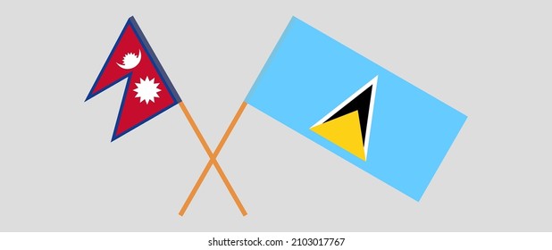 Crossed flags of Nepal and Saint Lucia. Official colors. Correct proportion. Vector illustration
