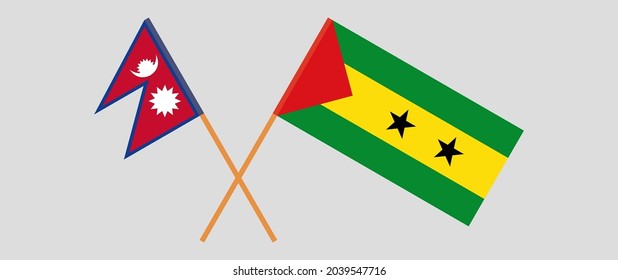Crossed flags of Nepal and Sao Tome and Principe. Official colors. Correct proportion