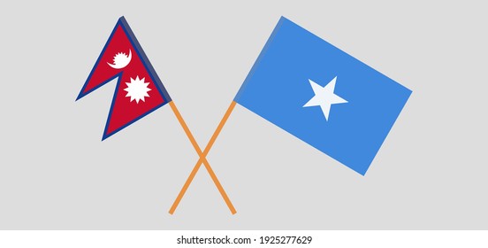 Banderas cruzadas de Nepal y Somalia. Colores oficiales. Proporción correcta