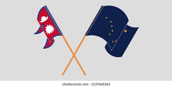Crossed flags of Nepal and the State of Alaska. Official colors. Correct proportion. Vector illustration

