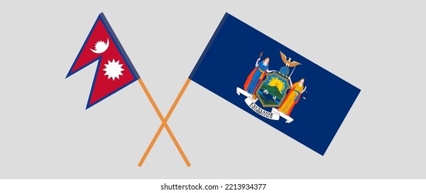 Crossed flags of Nepal and The State of New York. Official colors. Correct proportion. Vector illustration
