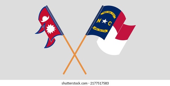 Crossed flags of Nepal and The State of North Carolina. Official colors. Correct proportion. Vector illustration
