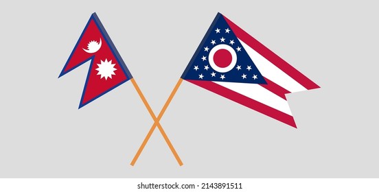 Crossed flags of Nepal and the State of Ohio. Official colors. Correct proportion. Vector illustration

