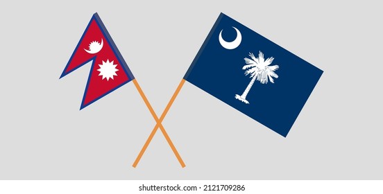 Crossed flags of Nepal and The State of South Carolina. Official colors. Correct proportion. Vector illustration
