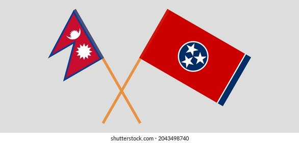Crossed flags of Nepal and the State of Tennessee. Official colors. Correct proportion