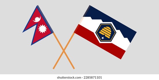 Crossed flags of Nepal and The State of Utah. Official colors. Correct proportion. Vector illustration