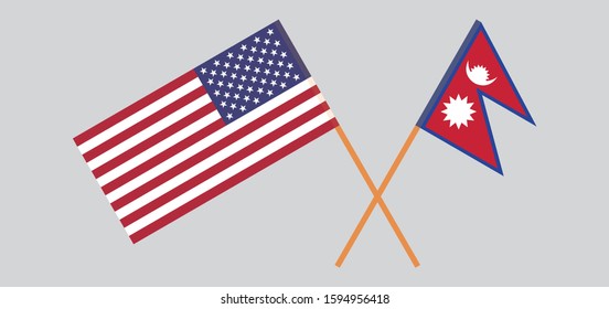 Crossed flags of Nepal and the USA. Official colors. Correct proportion. Vector illustration
