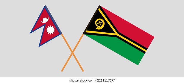 Crossed flags of Nepal and Vanuatu. Official colors. Correct proportion. Vector illustration
