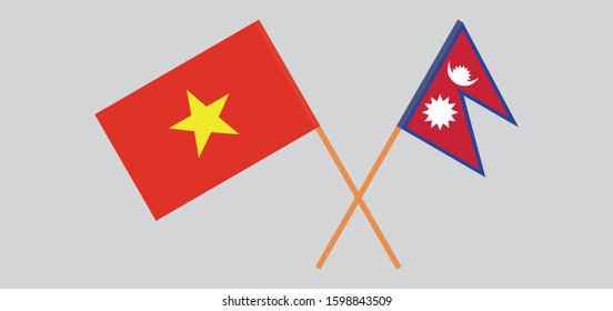 Crossed flags of Nepal and Vietnam. Official colors. Correct proportion. Vector illustration
