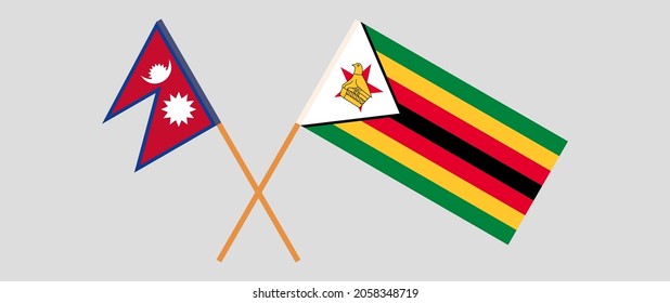 Crossed flags of Nepal and Zimbabwe. Official colors. Correct proportion