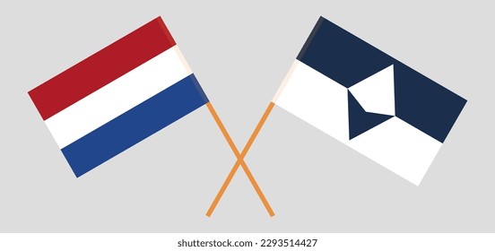 Crossed flags of the Netherlands and Antarctica. Official colors. Correct proportion. Vector illustration
