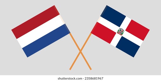 Crossed flags of the Netherlands and Dominican Republic. Official colors. Correct proportion. Vector illustration
