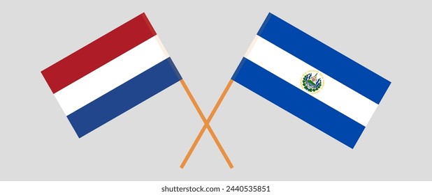 Crossed flags of the Netherlands and El Salvador. Official colors. Correct proportion. Vector illustration
