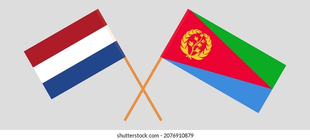 Crossed flags of the Netherlands and Eritrea. Official colors. Correct proportion. Vector illustration
