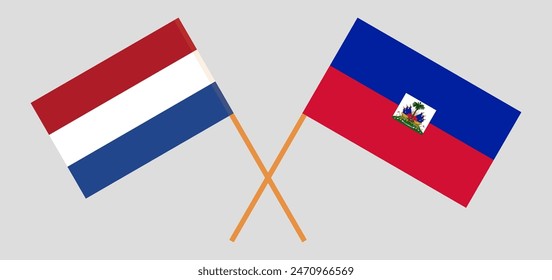 Crossed flags of the Netherlands and Haiti. Official colors. Correct proportion. Vector illustration
