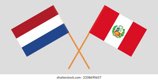 Crossed flags of the Netherlands and Peru. Official colors. Correct proportion. Vector illustration
