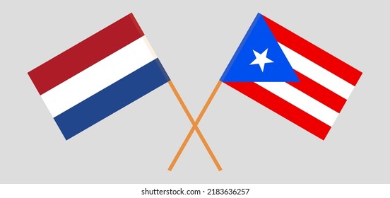Crossed flags of the Netherlands and Puerto Rico. Official colors. Correct proportion. Vector illustration
