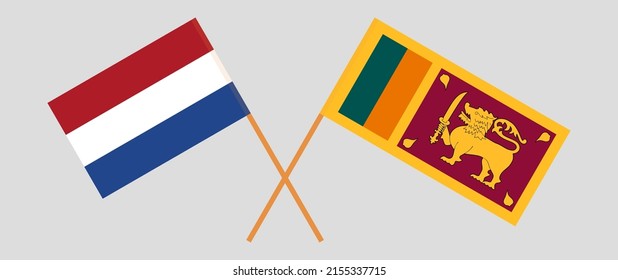 Crossed flags of the Netherlands and Sri Lanka. Official colors. Correct proportion. Vector illustration
