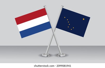 Banderas cruzadas de los Países Bajos y el Estado de Alaska. Colores oficiales. Proporción correcta. Diseño de pancartas