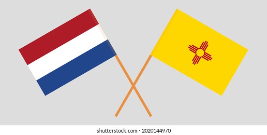 Crossed flags of the Netherlands and the State of New Mexico. Official colors. Correct proportion