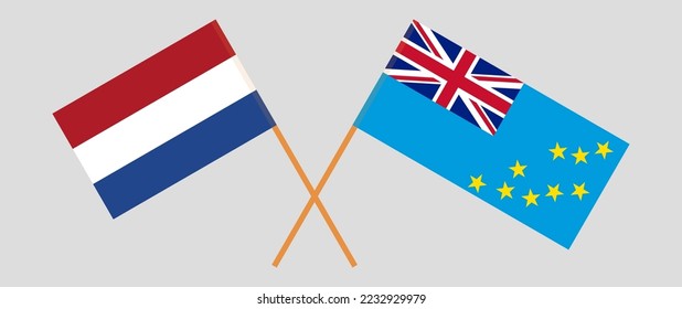 Crossed flags of the Netherlands and Tuvalu. Official colors. Correct proportion. Vector illustration
