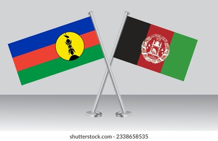 Crossed flags of New Caledonia and Afghanistan. Official colors. Correct proportion. Banner design
