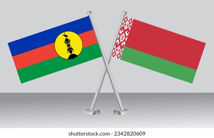 Crossed flags of New Caledonia and Belarus. Official colors. Correct proportion. Banner design
