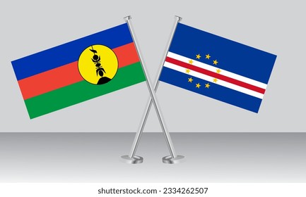 Crossed flags of New Caledonia and CAPE VERDE. Official colors. Correct proportion. Banner design
