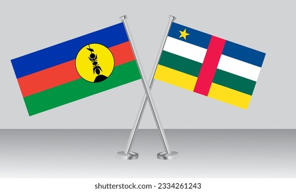 Crossed flags of New Caledonia and Central African Republic. Official colors. Correct proportion. Banner design
