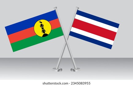 Banderas cruzadas de Nueva Caledonia y Costa Rica. Colores oficiales. Proporción correcta. Diseño de pancartas

