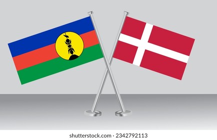 Crossed flags of New Caledonia and Denmark. Official colors. Correct proportion. Banner design
