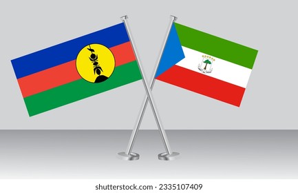 Crossed flags of New Caledonia and Equatorial Guinea. Official colors. Correct proportion. Banner design
