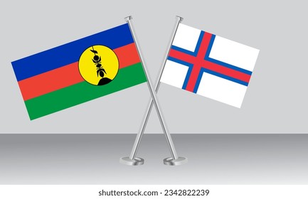 Crossed flags of New Caledonia and Faroe Islands. Official colors. Correct proportion. Banner design
