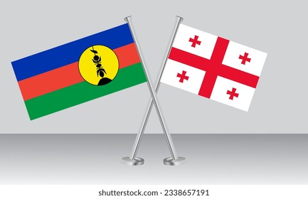 Crossed flags of New Caledonia and Georgia. Official colors. Correct proportion. Banner design
