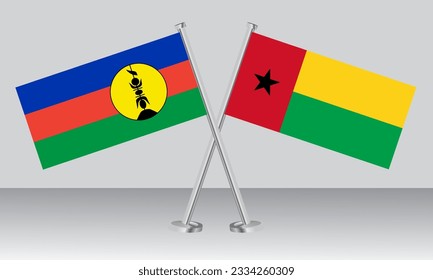 Banderas cruzadas de Nueva Caledonia y Guinea Bissau. Colores oficiales. Proporción correcta. Diseño de pancartas
