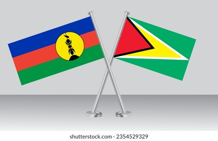 Crossed flags of New Caledonia and Guyana. Official colors. Correct proportion. Banner design
