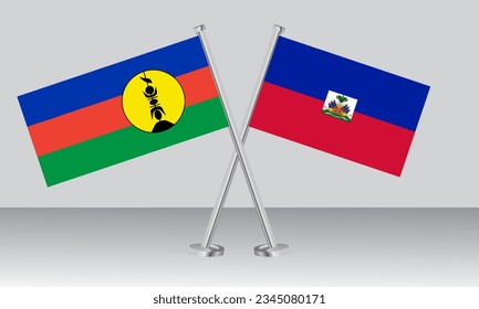 Crossed flags of New Caledonia and Haiti. Official colors. Correct proportion. Banner design
