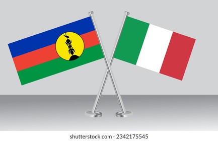 Crossed flags of New Caledonia and Italy. Official colors. Correct proportion. Banner design
