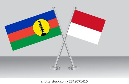 Crossed flags of New Caledonia and Monaco. Official colors. Correct proportion. Banner design
