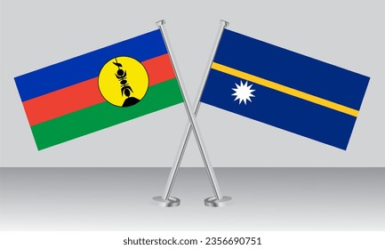 Banderas cruzadas de Nueva Caledonia y Nauru. Colores oficiales. Proporción correcta. Diseño de pancartas

