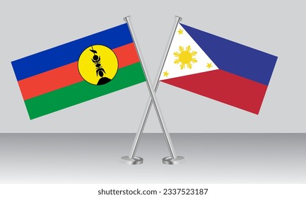 Banderas cruzadas de Nueva Caledonia y Filipinas. Colores oficiales. Proporción correcta. Diseño de pancartas
