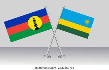 Banderas cruzadas de Nueva Caledonia y Ruanda. Colores oficiales. Proporción correcta. Diseño de pancartas
