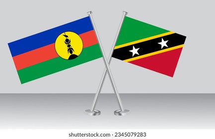Crossed flags of New Caledonia and Saint Kitts and Nevis. Official colors. Correct proportion. Banner design
