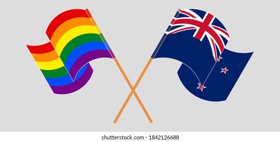 Crossed flags of New Zealand and LGBTQ