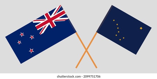 Crossed flags of New Zealand and the State of Alaska. Official colors. Correct proportion. Vector illustration
