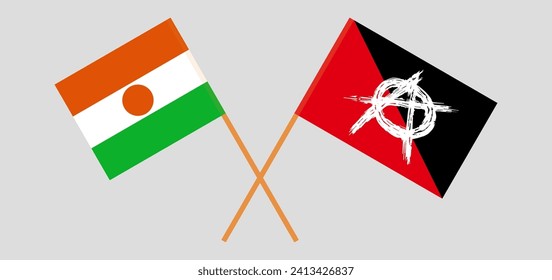 Crossed flags of Niger and anarchy. Official colors. Correct proportion. Vector illustration
