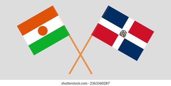 Crossed flags of Niger and Dominican Republic. Official colors. Correct proportion. Vector illustration
