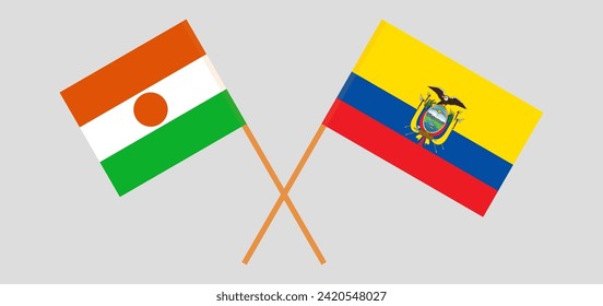 Banderas cruzadas de Níger y Ecuador. Colores oficiales. Proporción correcta. Ilustración del vector

