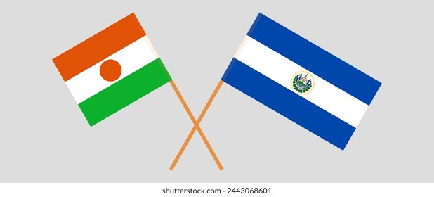 Crossed flags of Niger and El Salvador. Official colors. Correct proportion. Vector illustration
