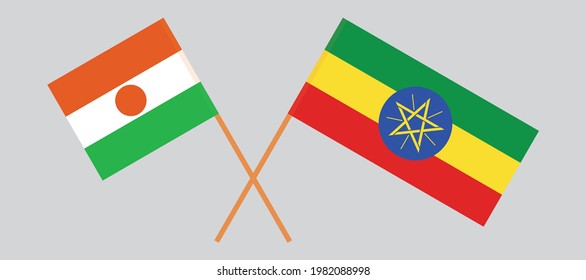 Crossed flags of the Niger and Ethiopia. Official colors. Correct proportion